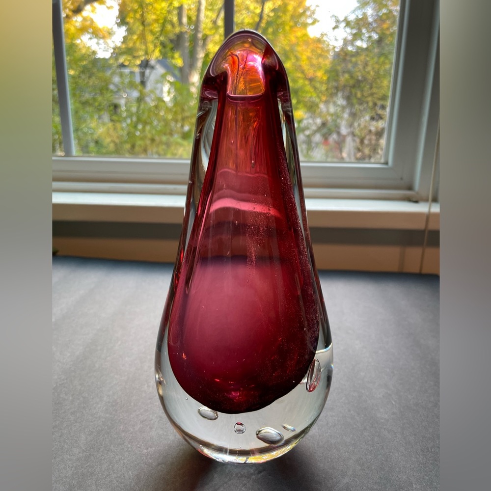 Cranberry signed art glass vase.